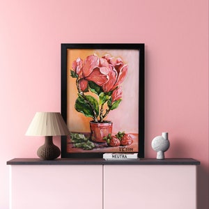 Cuadro magnolia, 21/29,7 cm, cuadro magnolia rosa, cuadro magnolia, mural de flores de magnolia, cuadro de magnolia con marco, mural de flores