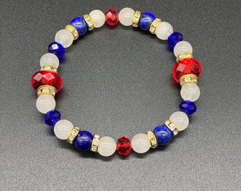 White Jade & Lapis Lazuli w Red Handmade Bracelet