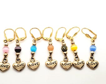 Love Heart Charm Leverback Earrings Gold