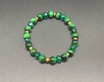 Green Tigers Eye w Gold Handmade Bracelet