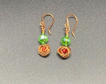 Rose Dangle Handmade Earring Antique Copper