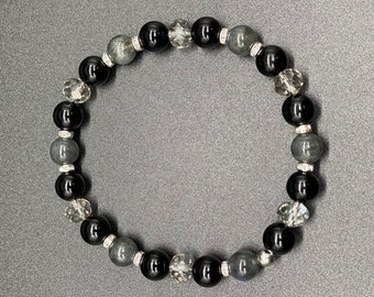 Labradorite and Black Onyx Handmade Bracelet