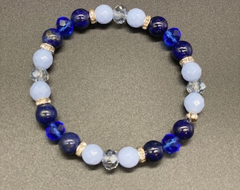 Lapis and Vintage Blue Porcelain Handmade Bracelet