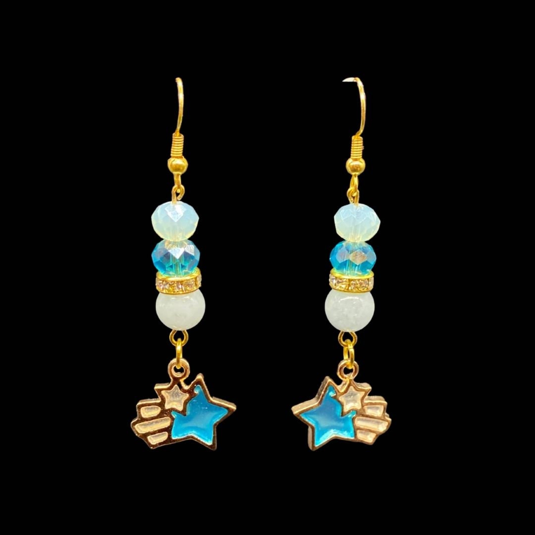 Blue Shooting Star Charm Aquamarine & Gold Earrings - Etsy