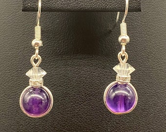 Amethyst and Swarovski Crystal Handmade Earrings Silver