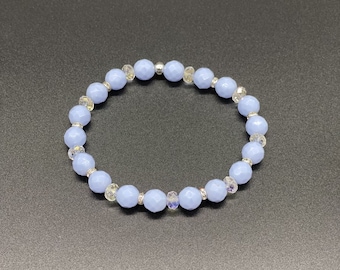 Vintage Blue Porcelain and Crystal Handmade Bracelet