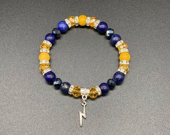 Bolt Charm; Lapis & Matte Mookaite Jasper Bracelet