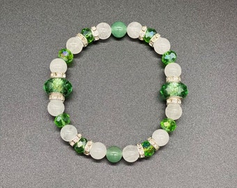 White Jade & Green Aventurine (AAA) Handmade Bracelet