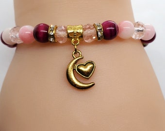 Peach Jade and Pink Tigers Eye Pick Your Charm Bracelet
