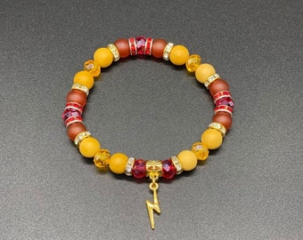 Bolt Charm Matte Yellow Mookaite and Carnelian Handmade Bracelet