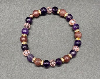 Amethyst and Strawberry Quartz Handmade Bracelet