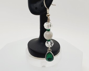 Green Teardrop with White Labradorite Handmade Earrings