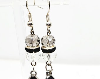 Black and Clear Teardrop Handmade Earrings