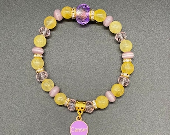 Zodiac Charm Bracelet Citrine and Lavender Cats Eye