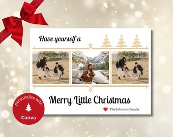 Christmas Photo Card, Digital Christmas Card Template, Merry Little Christmas Gold Christmas Card, Minimalist Neutral Christmas Card,