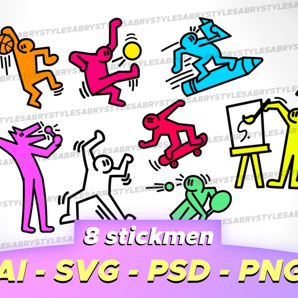 Stickmen Poses Figures Silhouette Character Stickman Keith Haring Style Art Minimalist Picto Vector Psd Png Ai Svg