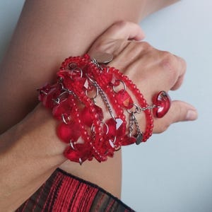 Glam Multi-Strand Crystal Bracelet | Rock Street Style Jewelry | Multi-Chains and Heart Charm