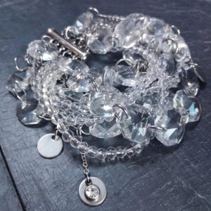 Multi-Row Crystal Bracelet: Oversized Glass Bead, Handmade in France