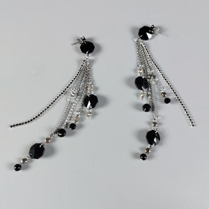 Boucles d'oreilles pendantes pendantes, boucles d'oreilles extra longues en onyx, boucles d'oreilles longues modernes tendance soirée glamour, boucles d'oreilles classiques élégantes pour les fêtes image 9