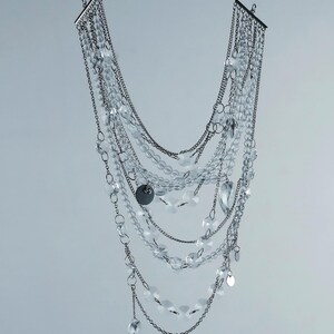 Layered Clear Quartz Necklace, Large Crystal Heart, Multi-Chain Stainless Steel, Bold Glam image 11