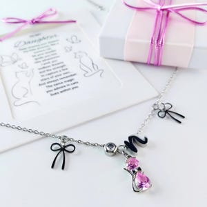 Personalized Crystal Cat Necklace, Stainess Steel Initial Charm, Dainty Jewelry for Cat Lovers