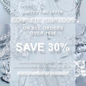 Graphic banner for Sanabel Decor Atelier Valentine's Day sale: French handmade crystal jewelry, 30% off orders over 160€.