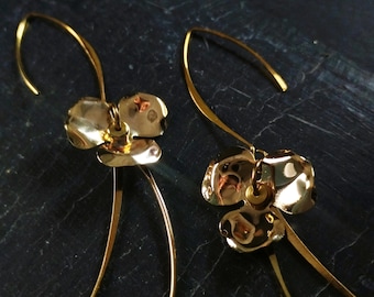 Gold Flower Dangle Earrings, Gold-Plated Stainless Steel Jewelry, Statement Long Earrings, Gift for Her