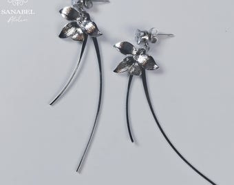 Orecchini Statement Lunghi A Lampadario In Argento 925 Con Ametiste, Lunghezza 5 Cm