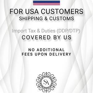 Sanabel Ador USA shipping banner explaining import taxes and customs duties are covered with no extra fees at delivery.