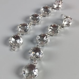 Crystal Long Drop Earrings: Elegant Wedding Dangle Earrings