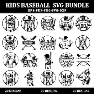 Baseboll SVG-paket för barn, anpassat namn för basebollspelare SVG, basebolllag PNG, sporttröjadesign, basebollspelare svg.