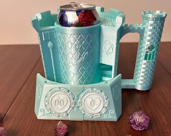 Cyan Wizard DnD Dice Tower Mug: Can Holder with Coaster Tray
