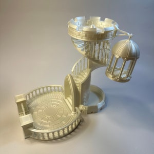 Graceful Spiral Staircase Dice Tower and Matching Dice Jail - TowersandTrinkets