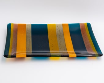 7.75x11.25 Fused Glass Striped Platter