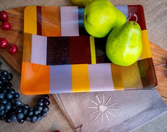 9x11.25 Fused Glass Purple and Orange Platter