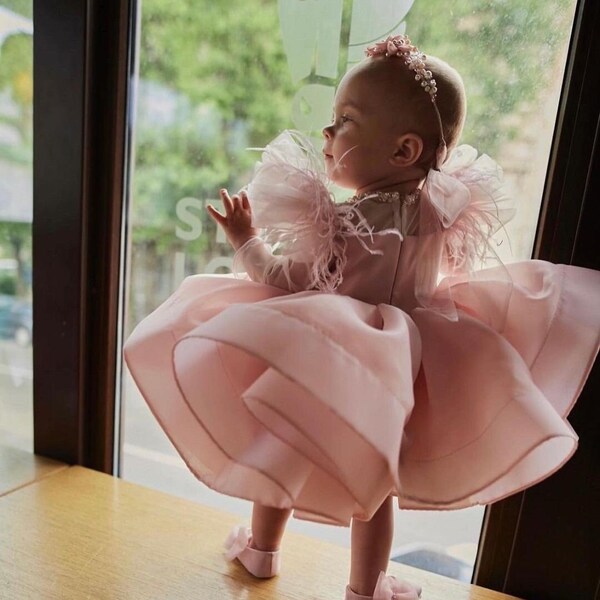 Robe premier anniversaire, robe bébé fille pour une occasion spéciale, robe d'anniversaire fille rose poudré, robe de soirée bébé fille, robe 1er anniversaire