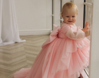 Pink First Birthday Dress, Baby girl birthday dress, Baby Girl dress Special Occasion, 1st Birthday Dres