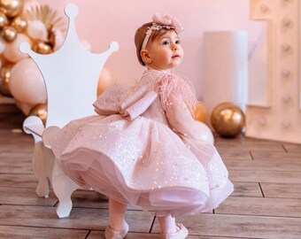 Baby-Mädchen Kleid besonderer Anlass, Mädchen Kleid Blush Kleid, Mädchen-Geburtstags-Kleid, Baby-Mädchen-Party Kleid Kleinkind-Geburtstag