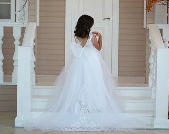 Vestido de niña de flores blancas, vestido de niña de flores brillantes, vestido de novia de niña, vestido de niña de flores de tutú, vestido de satén para niños pequeños, vestido de niña de flores de tul