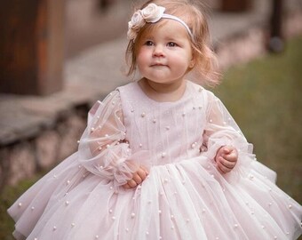 Occasion spéciale, Robe premier anniversaire, Robe de soirée bébé fille, Robe 1er anniversaire, Robe d'anniversaire pour fille, Robe rose poudré, Tenue d'anniversaire