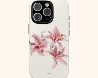 Cover per telefono con giglio rosa ad acquerello / Cover resistenti / Cover estetica per telefono / Cover estive per telefono /