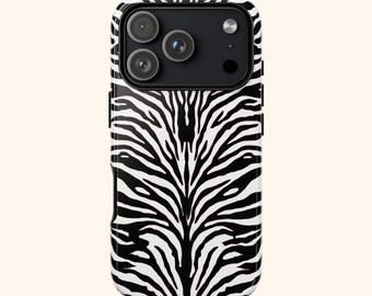 PEAU DE ZÈBRE | Coque pour portable noire et blanche à rayures zébrées | Boîtier robuste | Étui pour téléphone élégant | Coque pour portable à imprimé zèbre |