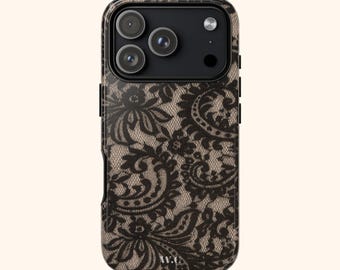 LACEAHOLIC / Custodia per telefono con motivo in pizzo nero / Custodia protettiva resistente