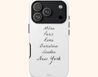 DESTINAZIONI / Cover per telefono con nomi di città / Milano Parigi Roma Barcellona Londra New York