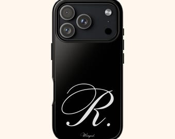 Custodia per iPhone con monogramma iniziale personalizzata, custodie resistenti / Custodia per telefono con iniziale in bianco e nero personalizzabile