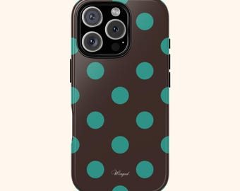 MENTHE POLKA CHOCOLAT | Coque de portable bleu sarcelle à pois | Étui pour téléphone des années 2000 | Combinaisons de couleurs des années 2000 |  coque de portable bleu sarcelle et marron