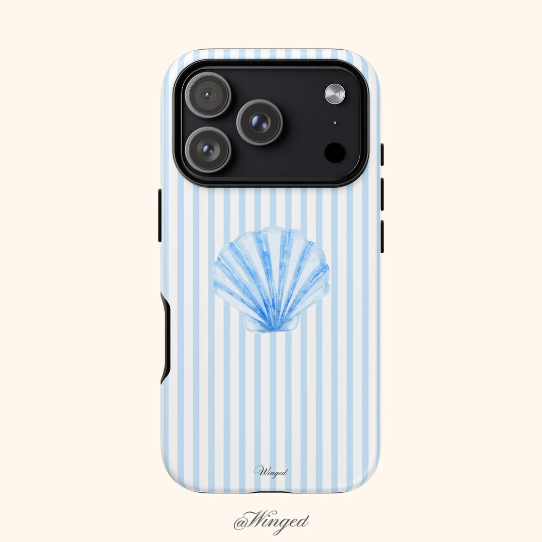 WATERCOLOUR SEASHELLS | Blue Watercolor Seashell Case | Striped Beach ...