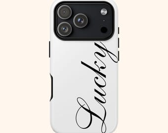 Custodia per telefono LUCKY GIRL bianca / Custodia resistente e alla moda in bianco e nero