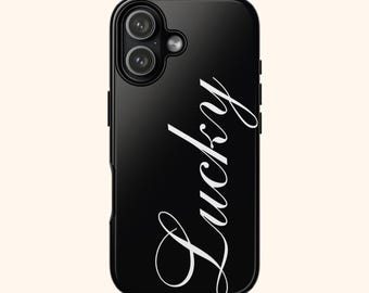 Custodia per telefono LUCKY GIRL / Custodia per iPhone con scritta bianca e nera