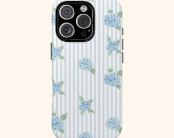 ORTENSE ACQUERELLO / Cover per telefono con motivo ortensie blu / Cover floreale a righe / Cover per telefono a tema Costa Nipote / Blu Shabby Chic